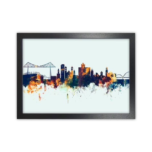 Middlesbrough England Skyline Blue Orange Art Print by Michael Tompsett Black Grain