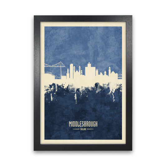 Middlesbrough England Skyline Portrait Navy Art Print by Michael Tompsett Black Grain
