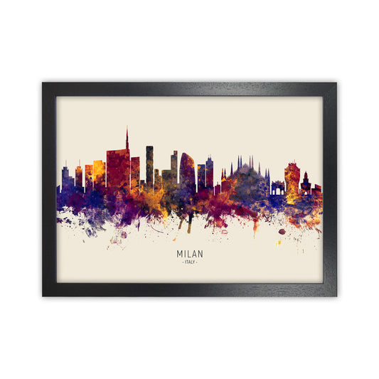 Milan Italy Skyline Autumn City Name Art Print by Michael Tompsett Black Grain