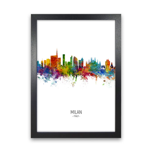 Milan Italy Skyline Portrait Art Print by Michael Tompsett Black Grain