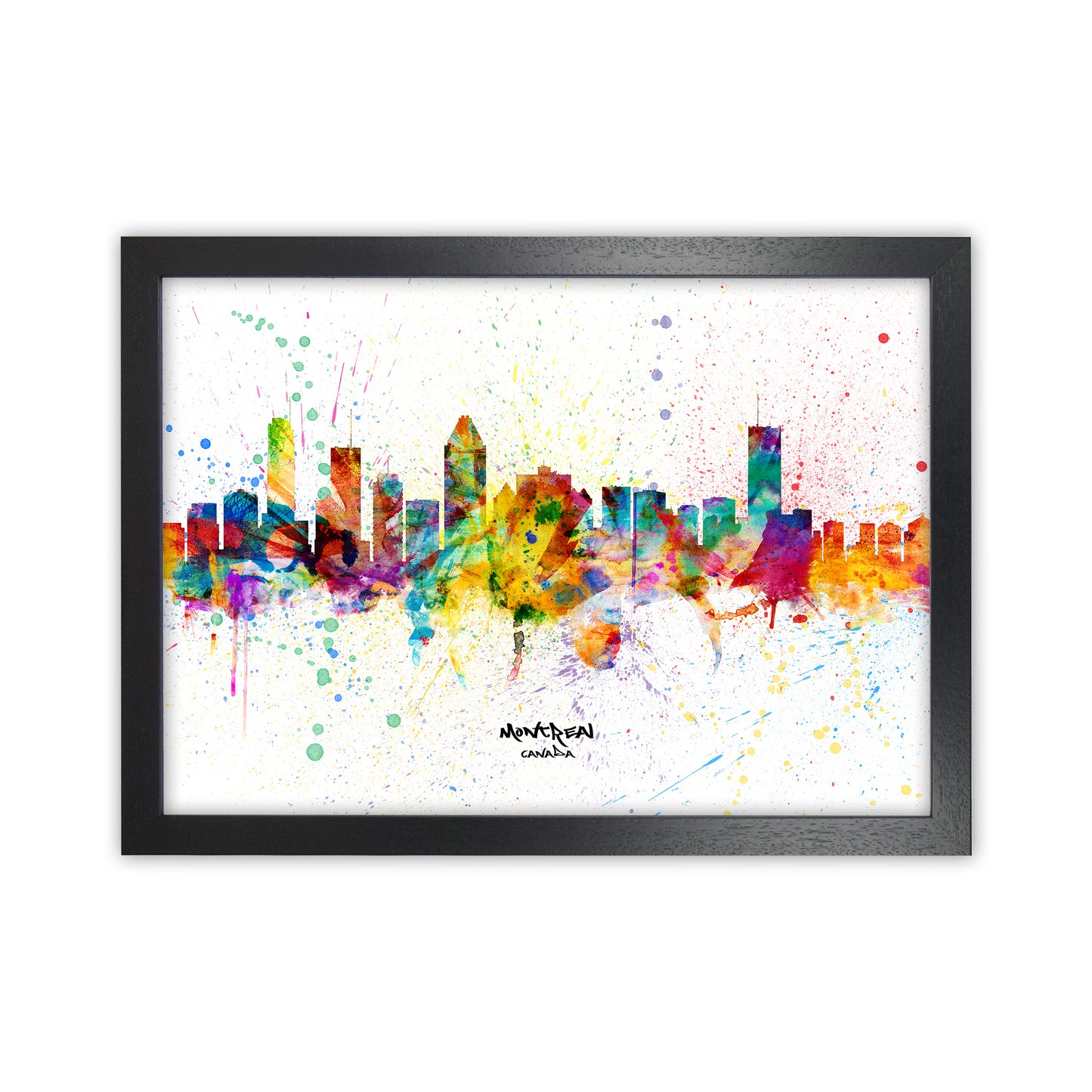 Montreal Canada Skyline Splash Art Print by Michael Tompsett Black Grain