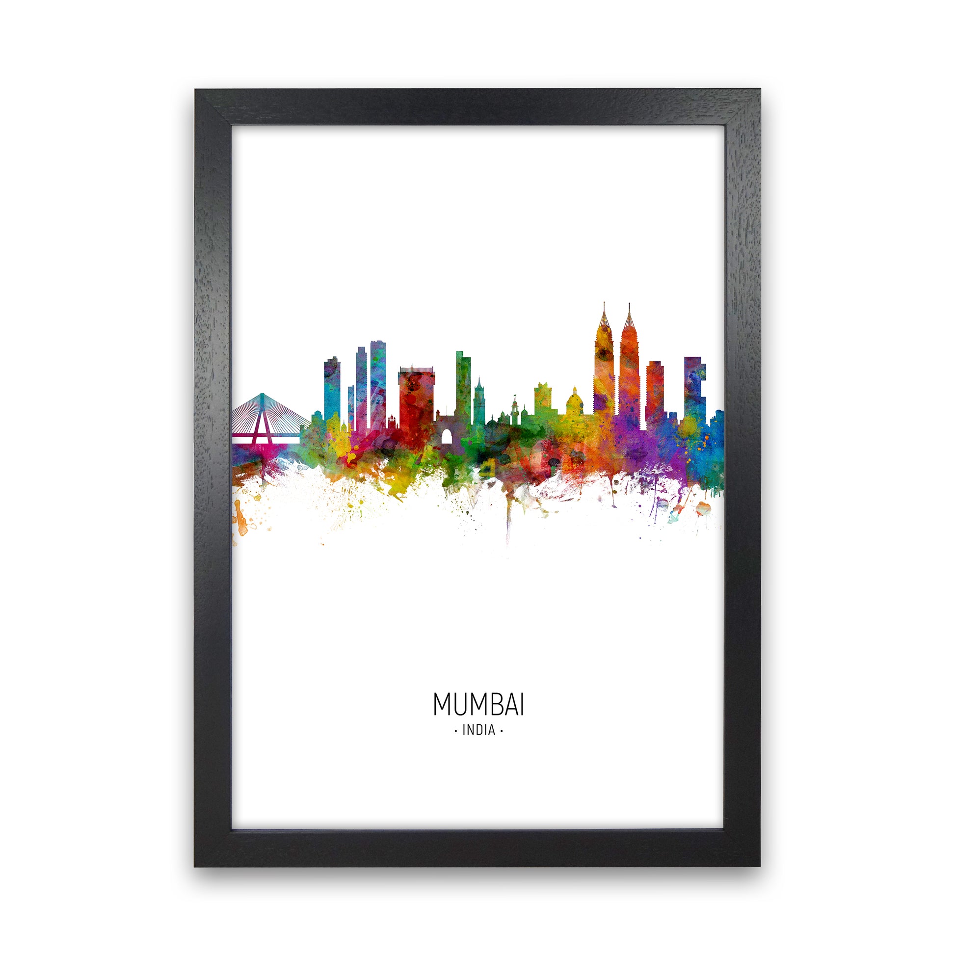 Mumbai India Skyline Portrait Art Print by Michael Tompsett Black Grain