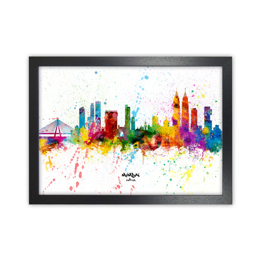 Mumbai India Skyline Splash Art Print by Michael Tompsett Black Grain