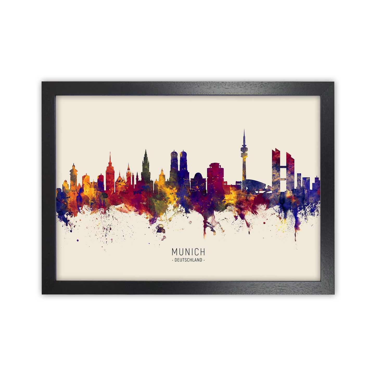 Munich Deutschland Skyline Autumn City Name Art Print by Michael Tompsett Black Grain