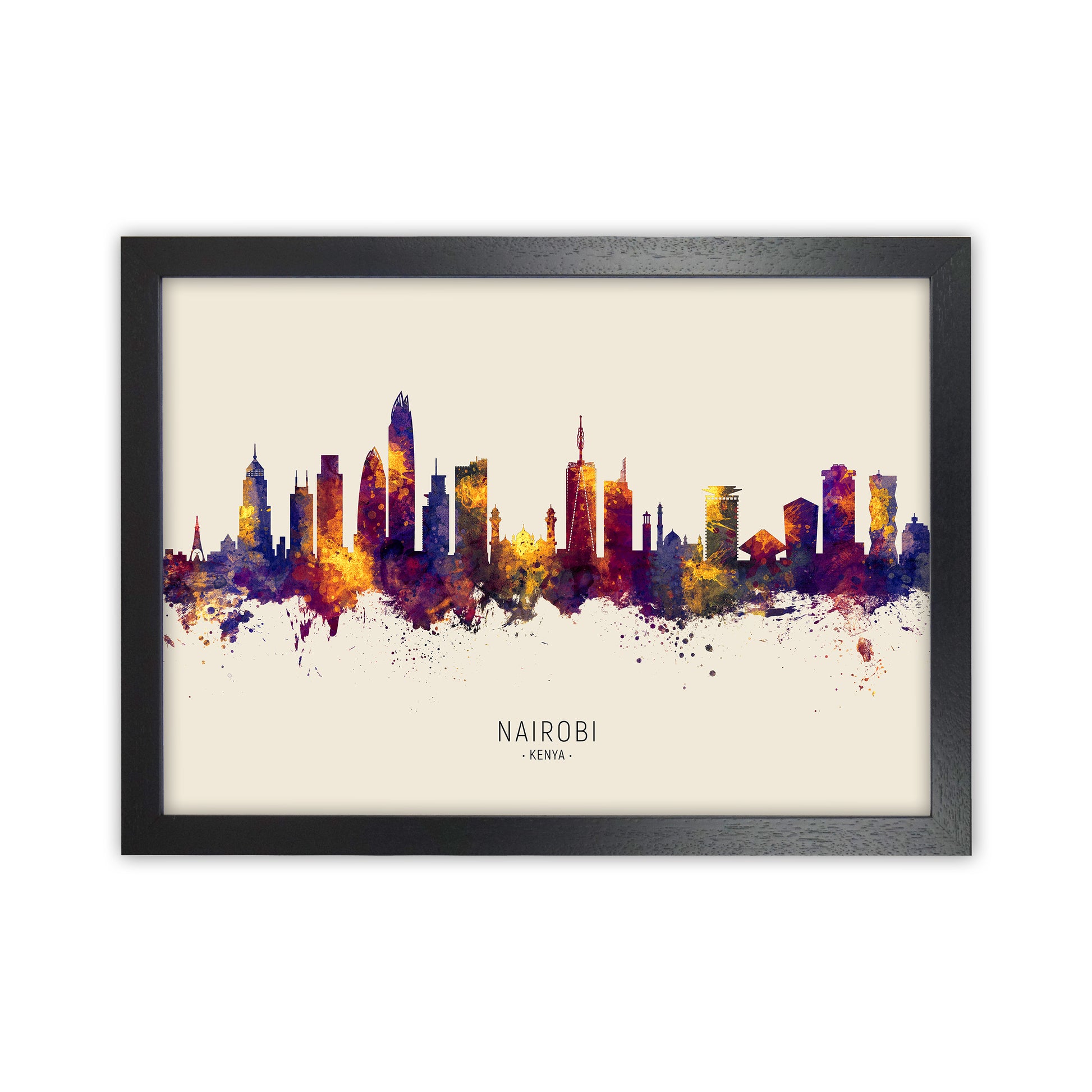 Nairobi Kenya Skyline Autumn City Name Art Print by Michael Tompsett Black Grain