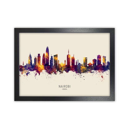 Nairobi Kenya Skyline Autumn City Name Art Print by Michael Tompsett Black Grain