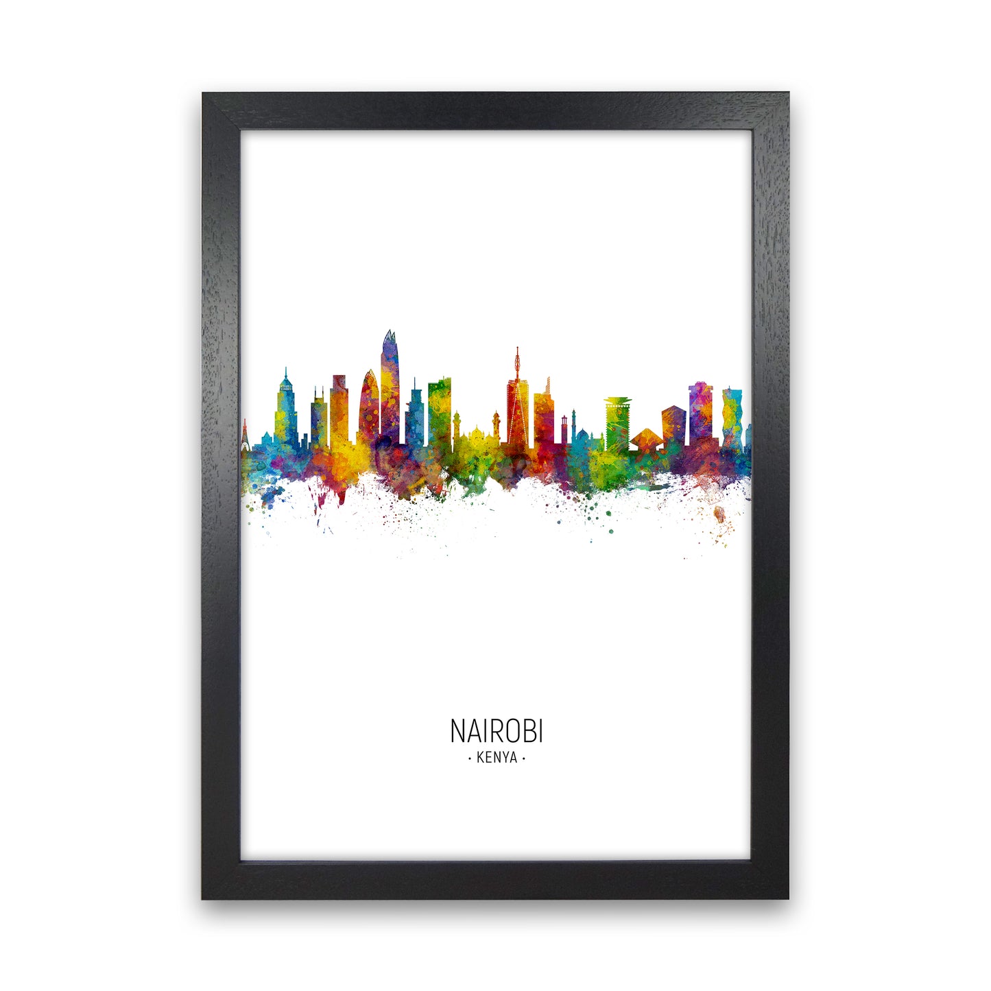 Nairobi Kenya Skyline Portrait Art Print by Michael Tompsett Black Grain