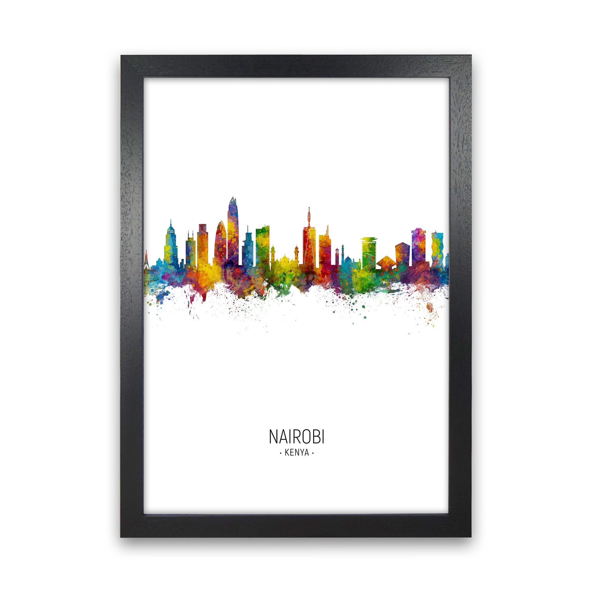 Nairobi Kenya Skyline Portrait Art Print by Michael Tompsett Black Grain
