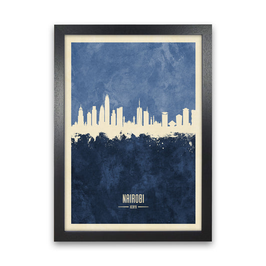 Nairobi Kenya Skyline Portrait Navy Art Print by Michael Tompsett Black Grain