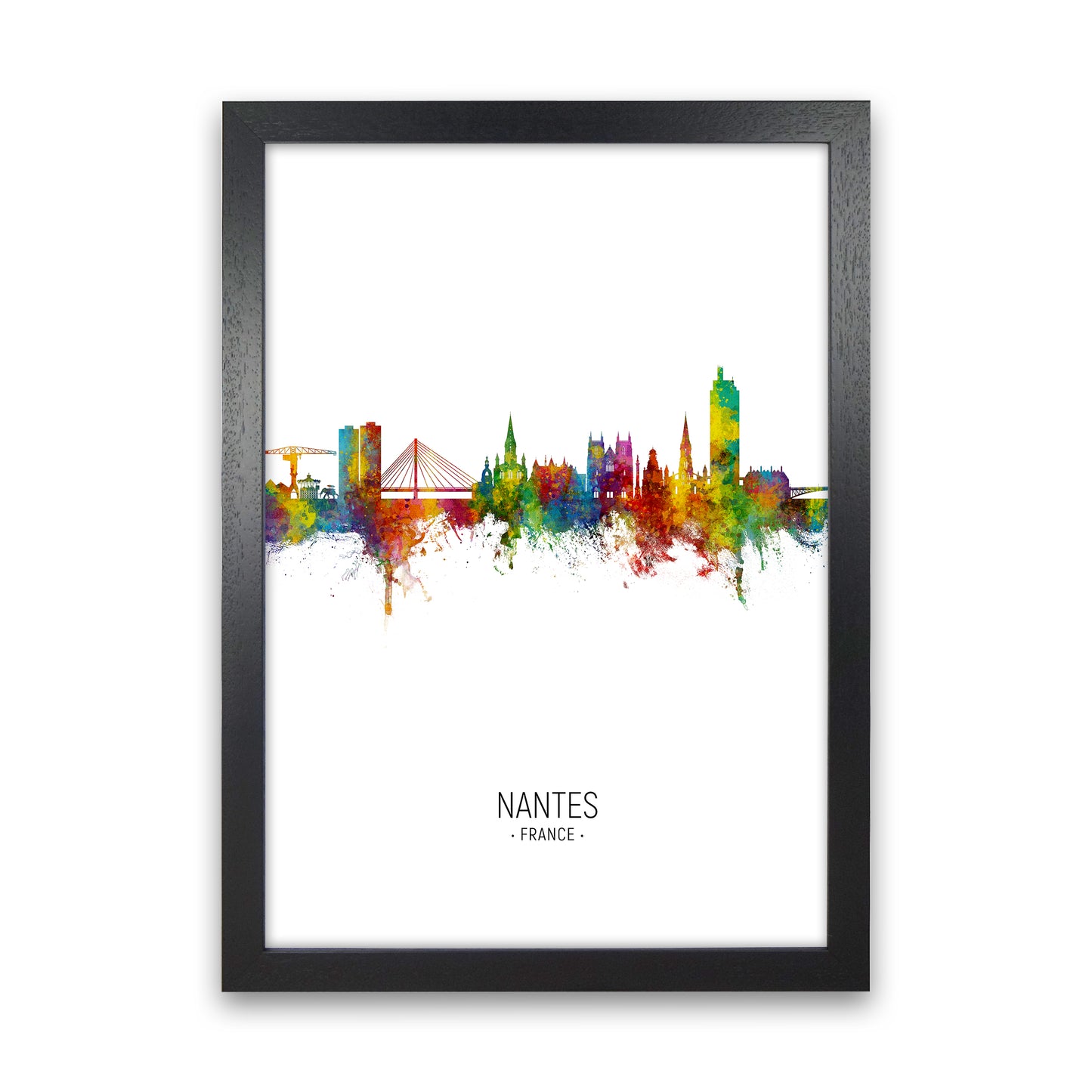 Nantes France Skyline Portrait Art Print by Michael Tompsett Black Grain