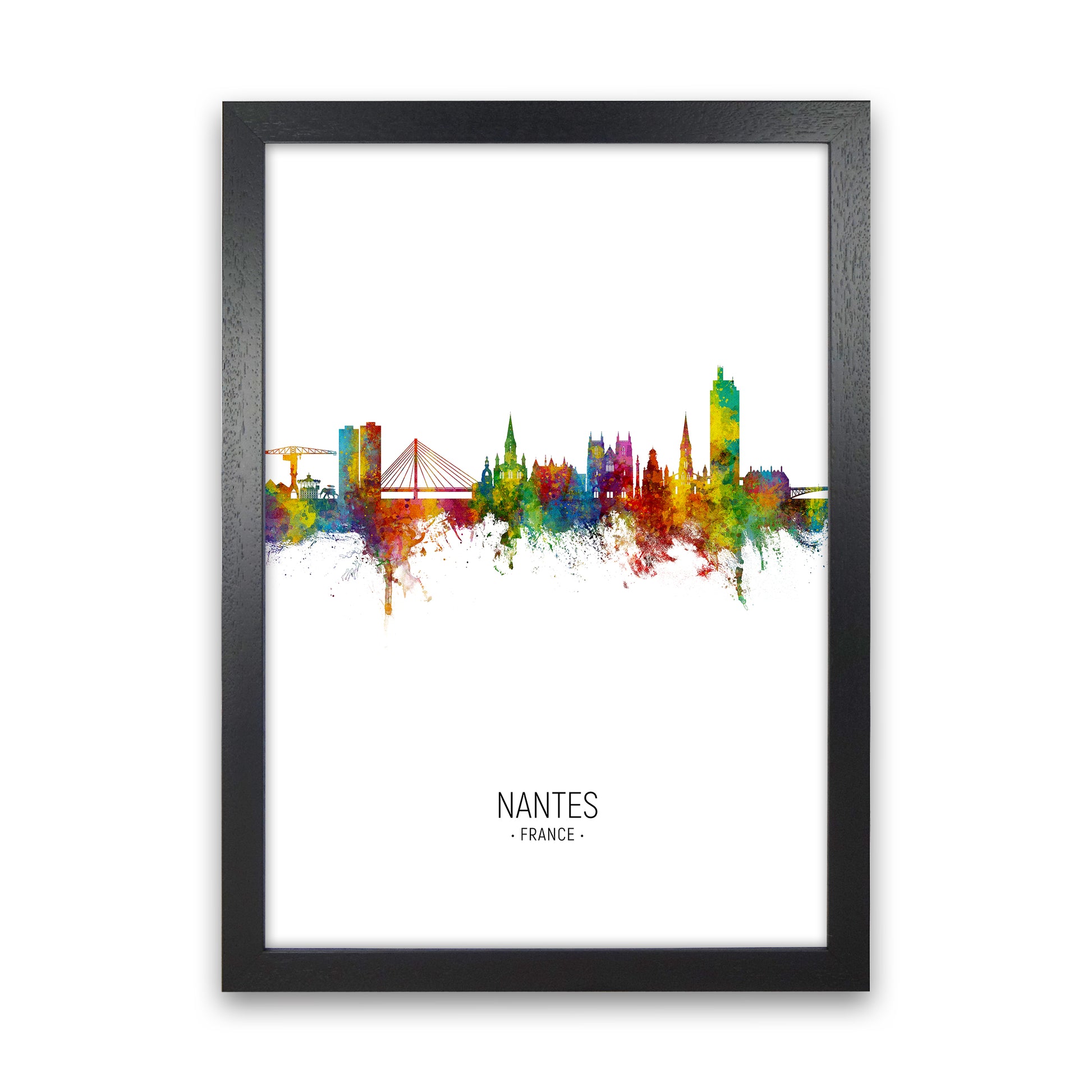 Nantes France Skyline Portrait Art Print by Michael Tompsett Black Grain