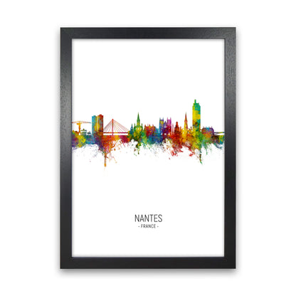 Nantes France Skyline Portrait Art Print by Michael Tompsett Black Grain