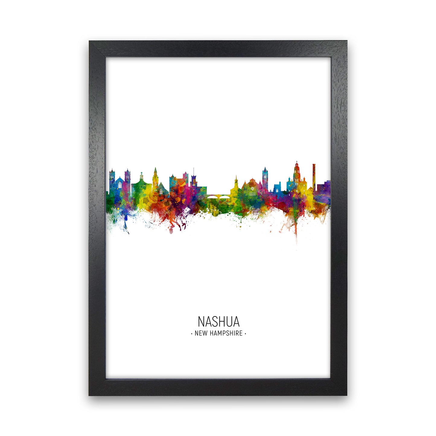 Nashua New Hampshire Skyline Portrait Art Print by Michael Tompsett Black Grain
