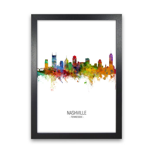 Nashville Tennessee Skyline Portrait Art Print by Michael Tompsett Black Grain