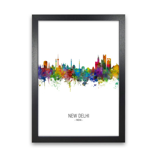 New Delhi India Skyline Portrait Art Print by Michael Tompsett Black Grain