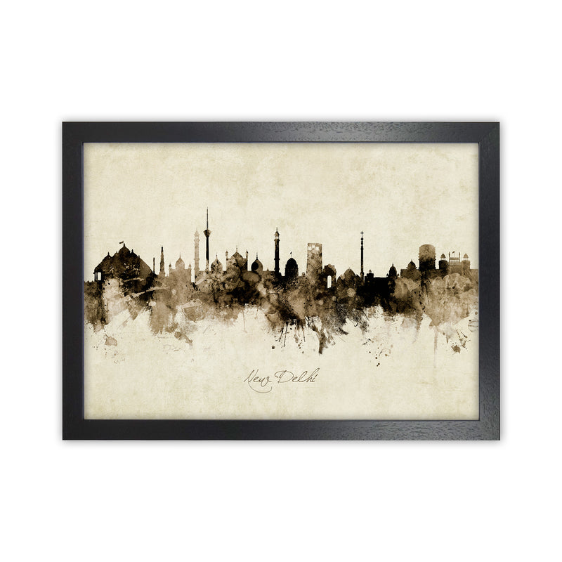 New Delhi India Skyline Vintage Art Print by Michael Tompsett Black Grain