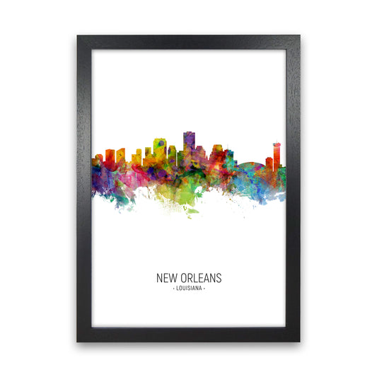 New Orleans Louisiana Skyline Portrait Art Print by Michael Tompsett Black Grain