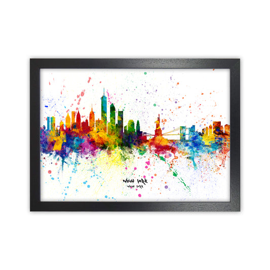 New York New York Skyline Splash Art Print by Michael Tompsett Black Grain