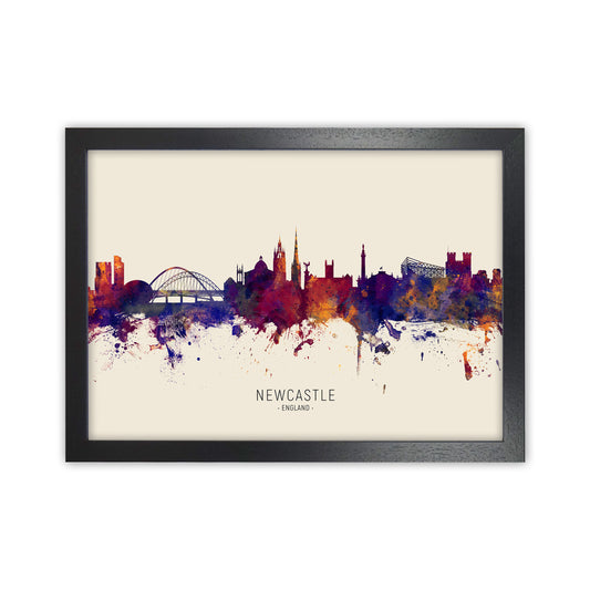 Newcastle England Skyline Autumn City Name Art Print by Michael Tompsett Black Grain
