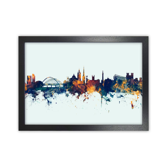 Newcastle England Skyline Blue Orange Art Print by Michael Tompsett Black Grain