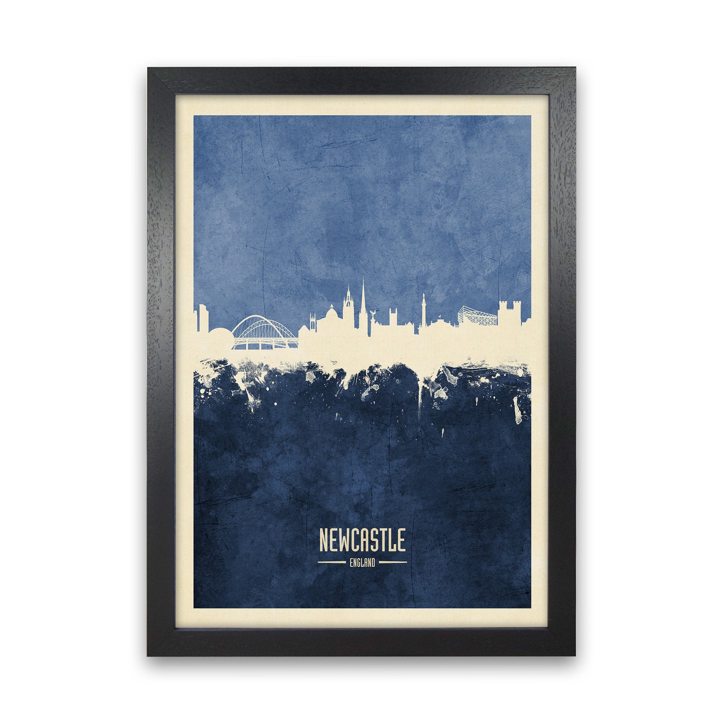 Newcastle England Skyline Portrait Navy Art Print by Michael Tompsett Black Grain