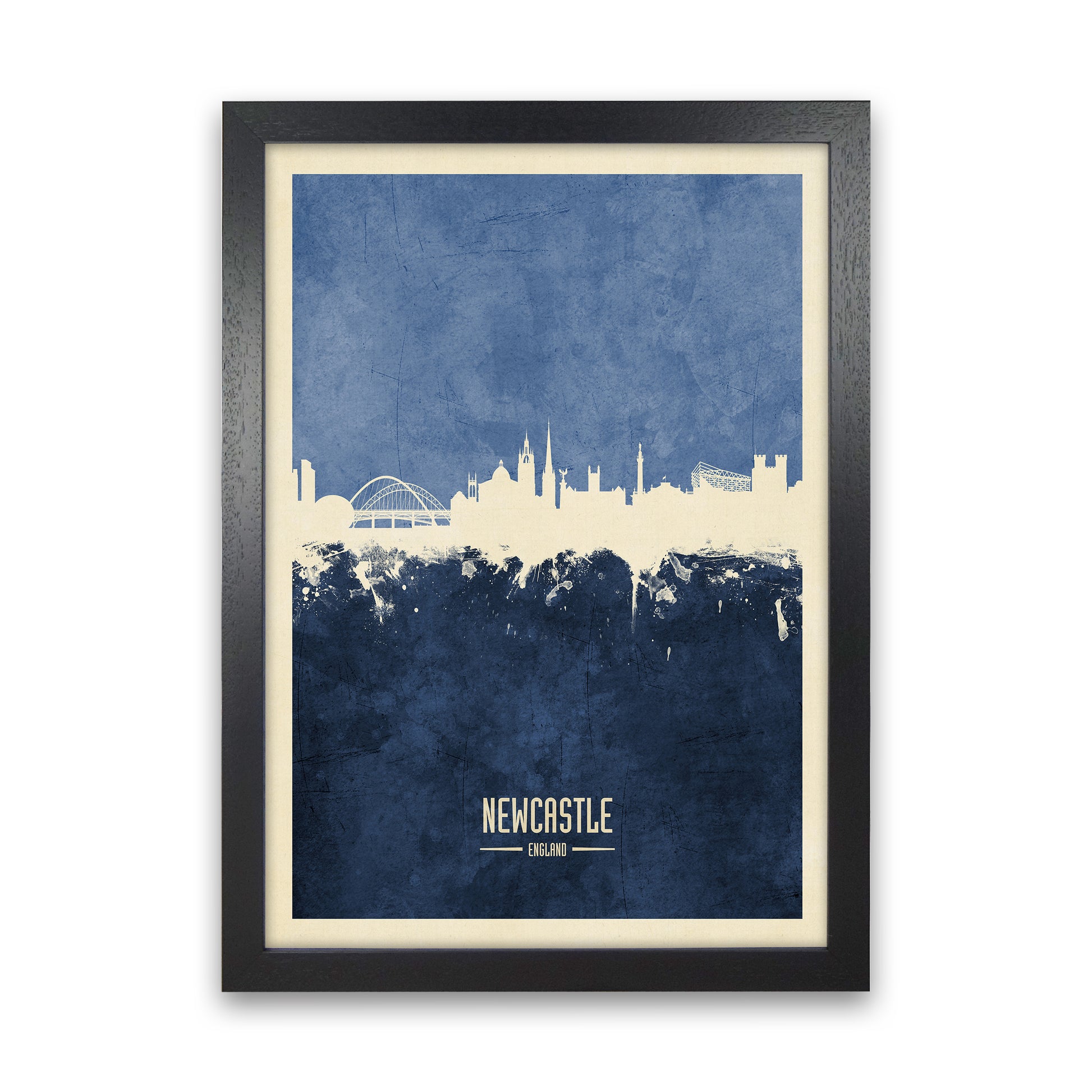 Newcastle England Skyline Portrait Navy Art Print by Michael Tompsett Black Grain