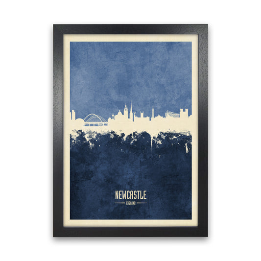 Newcastle England Skyline Portrait Navy Art Print by Michael Tompsett Black Grain