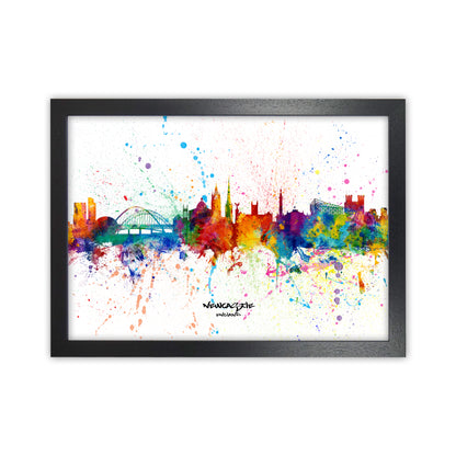 Newcastle England Skyline Splash Art Print by Michael Tompsett Black Grain