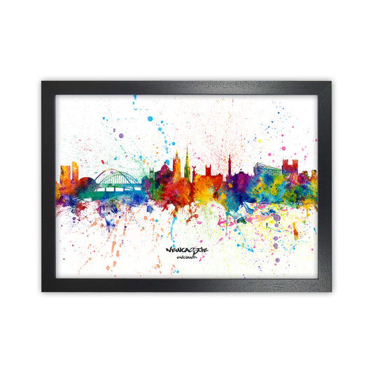 Newcastle England Skyline Splash Art Print by Michael Tompsett Black Grain