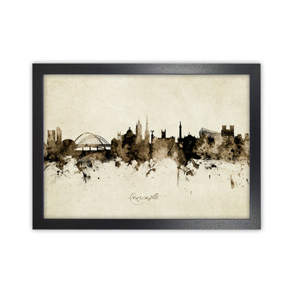 Newcastle England Skyline Vintage Art Print by Michael Tompsett Black Grain