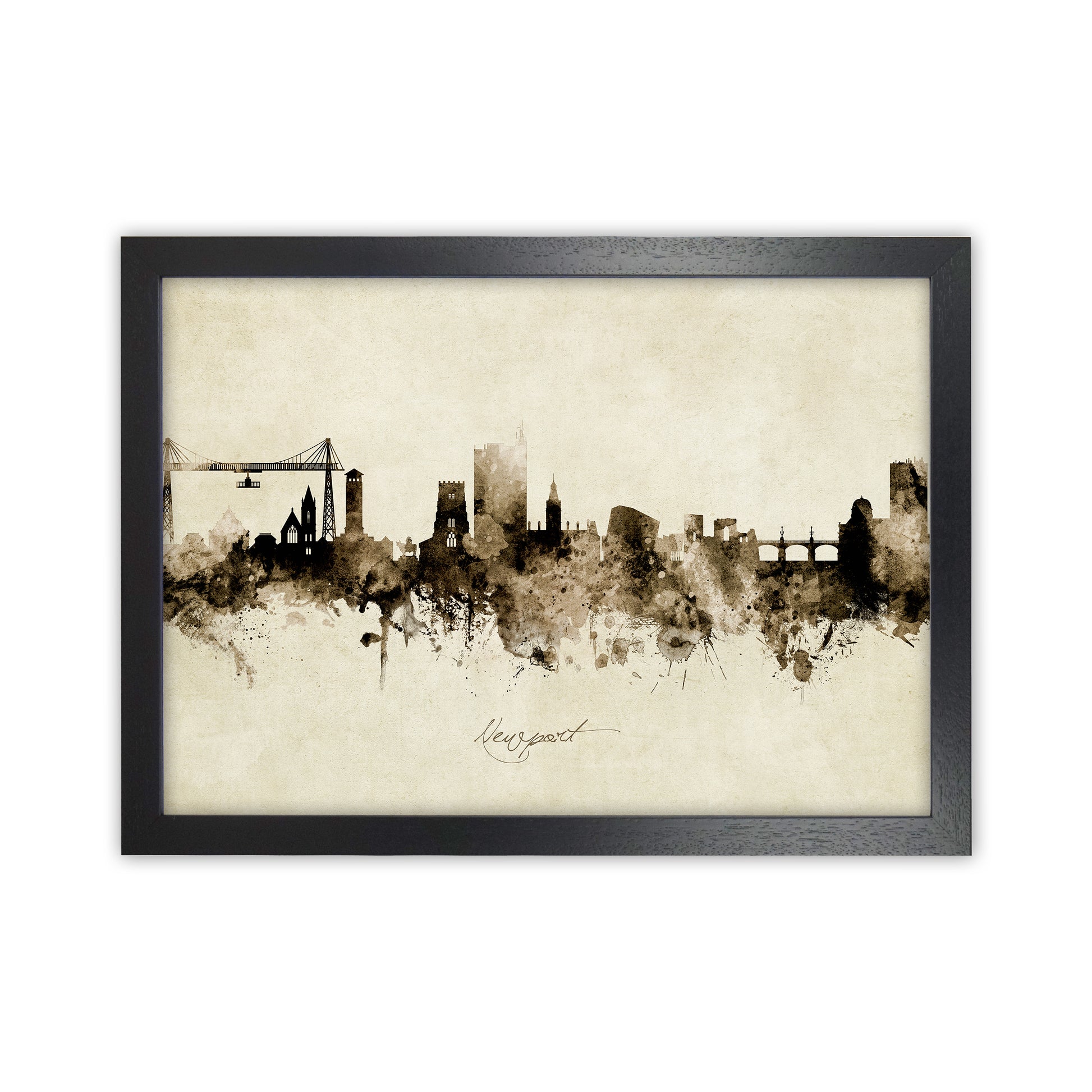 Newport Wales Skyline Vintage Art Print by Michael Tompsett Black Grain