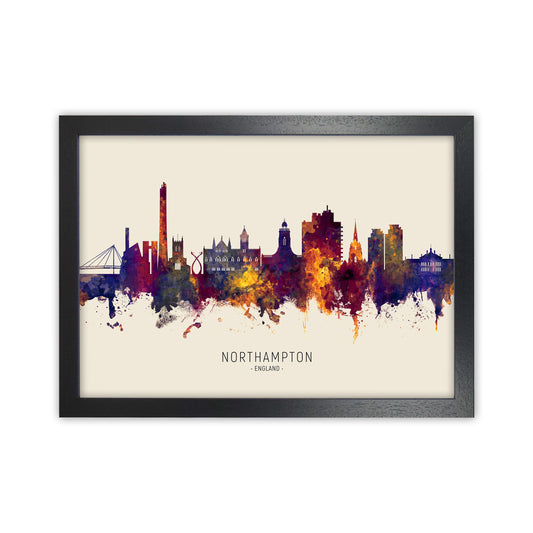 Northampton England Skyline Autumn City Name Art Print by Michael Tompsett Black Grain