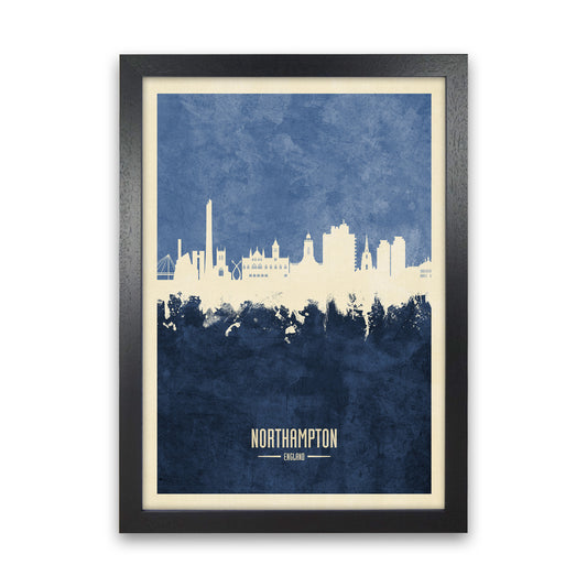 Northampton England Skyline Portrait Navy Art Print by Michael Tompsett Black Grain