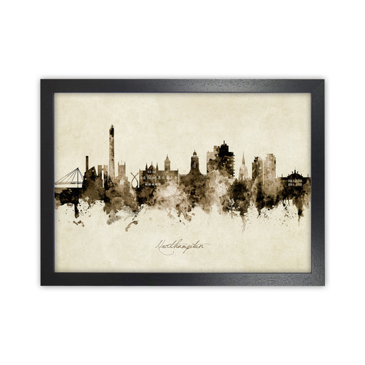 Northampton England Skyline Vintage Art Print by Michael Tompsett Black Grain