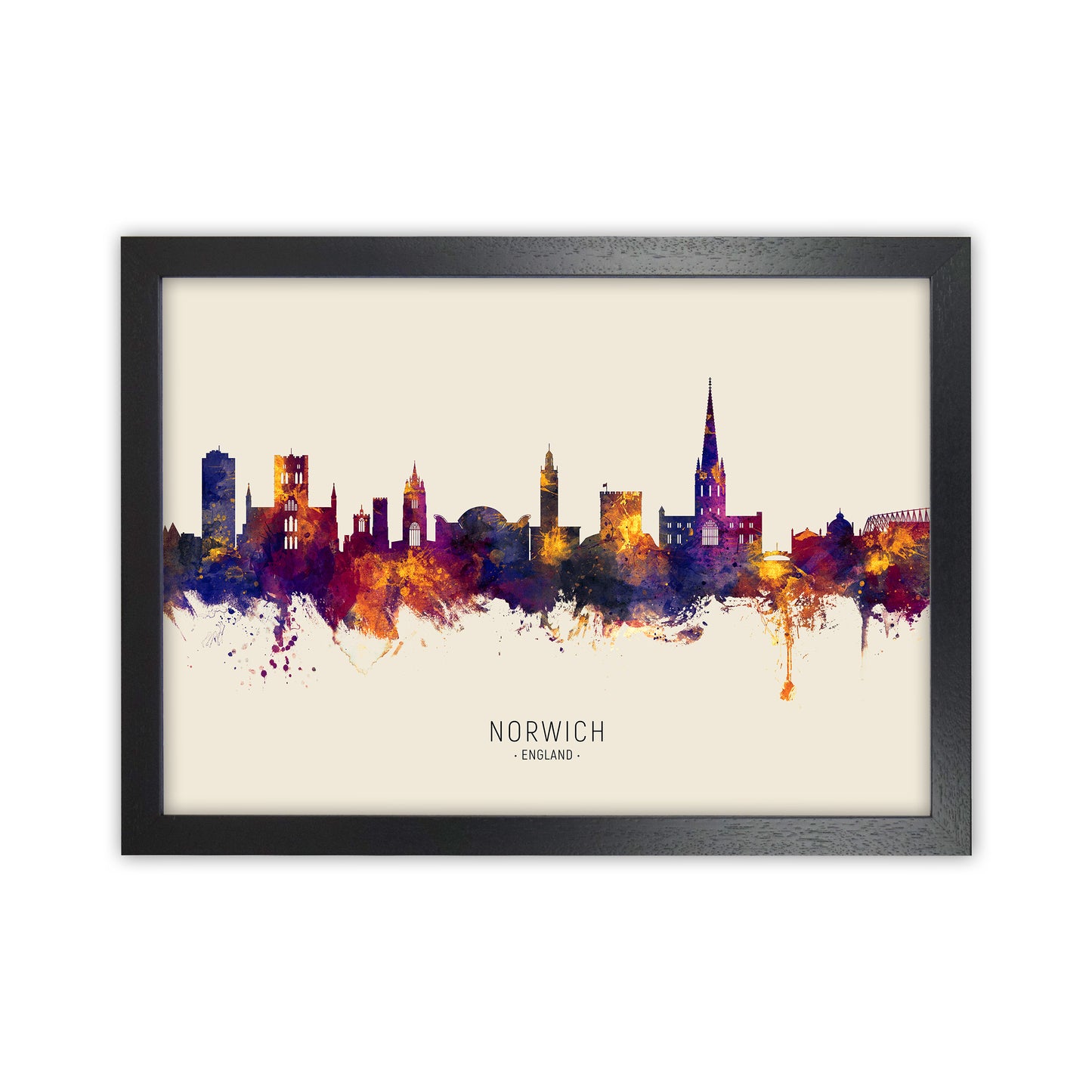 Norwich England Skyline Autumn City Name Art Print by Michael Tompsett Black Grain