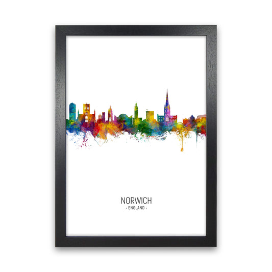 Norwich England Skyline Portrait Art Print by Michael Tompsett Black Grain