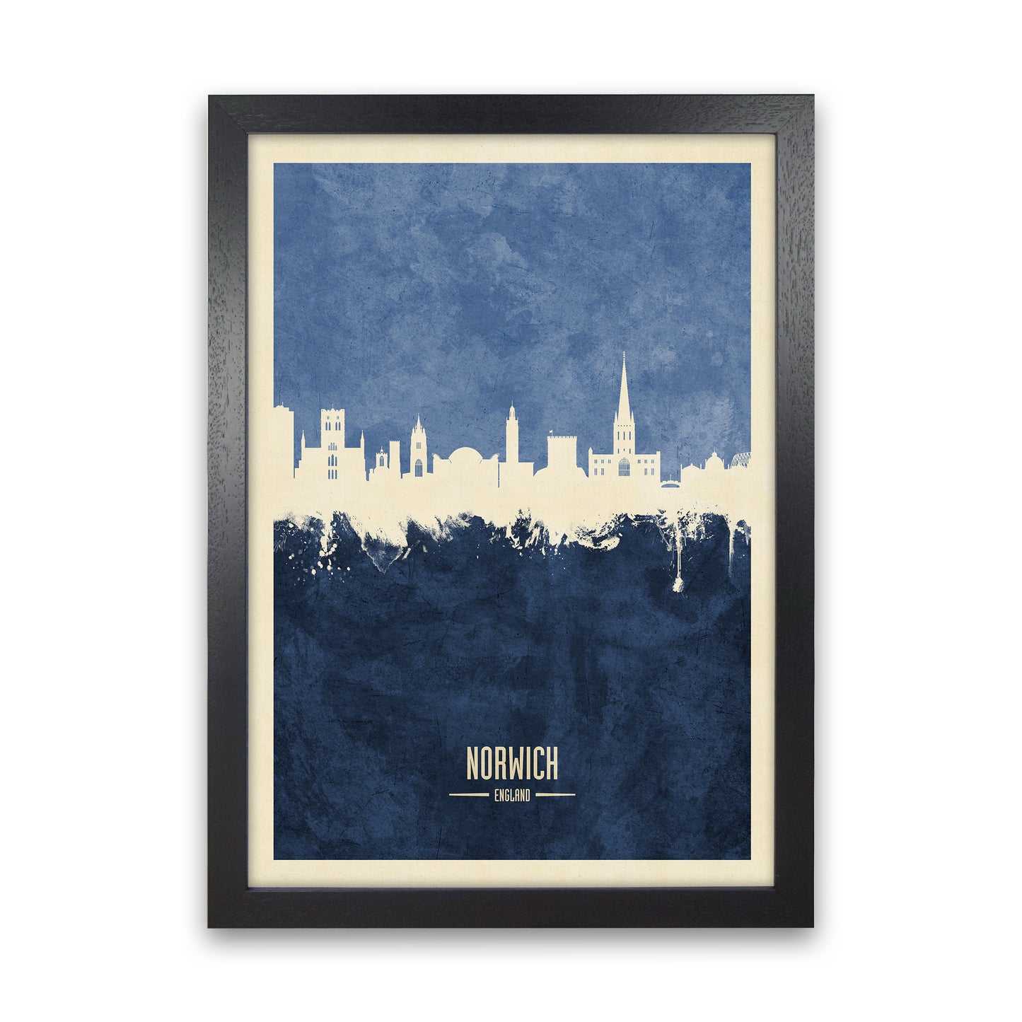 Norwich England Skyline Portrait Navy Art Print by Michael Tompsett Black Grain