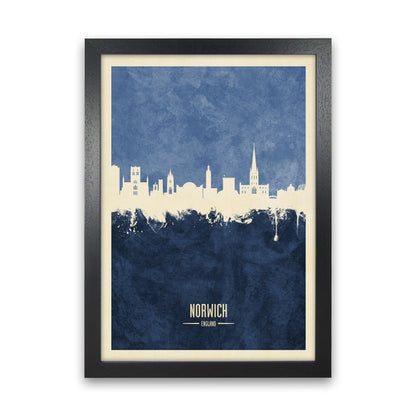 Norwich England Skyline Portrait Navy Art Print by Michael Tompsett Black Grain