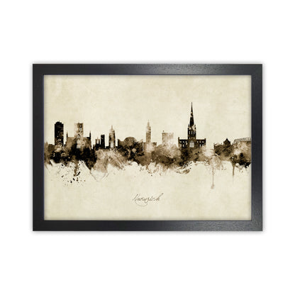 Norwich England Skyline Vintage Art Print by Michael Tompsett Black Grain