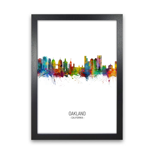 Oakland California Skyline Portrait Art Print by Michael Tompsett Black Grain
