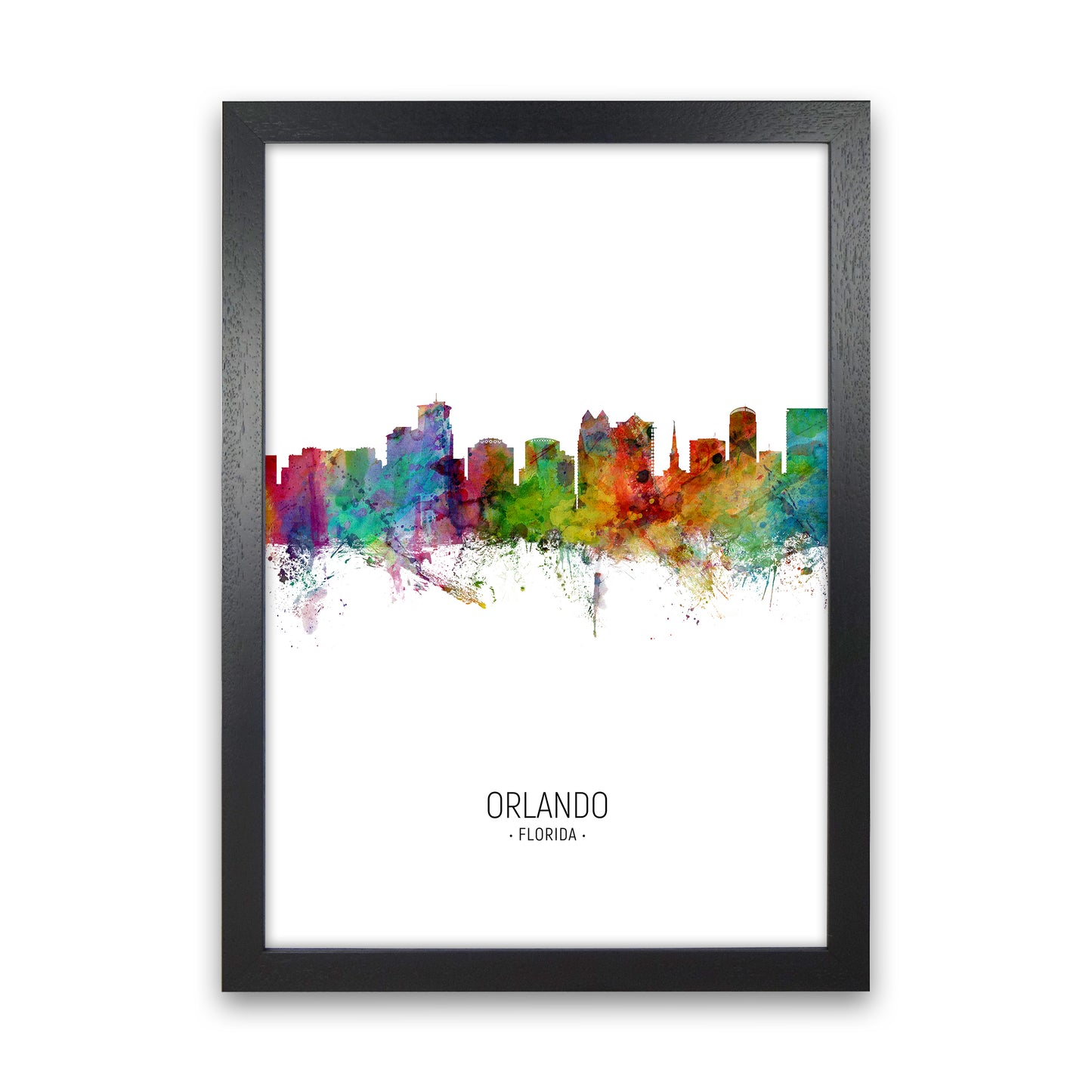 Orlando Florida Skyline Portrait Art Print by Michael Tompsett Black Grain