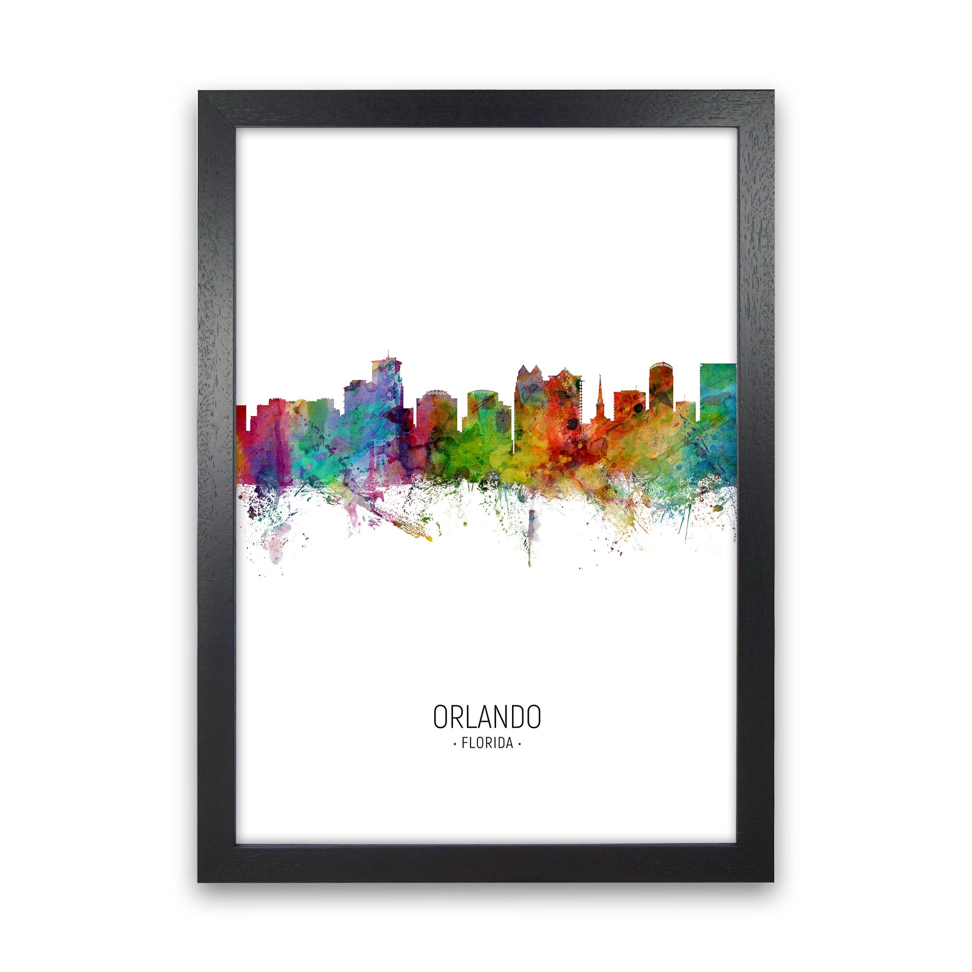 Orlando Florida Skyline Portrait Art Print by Michael Tompsett Black Grain
