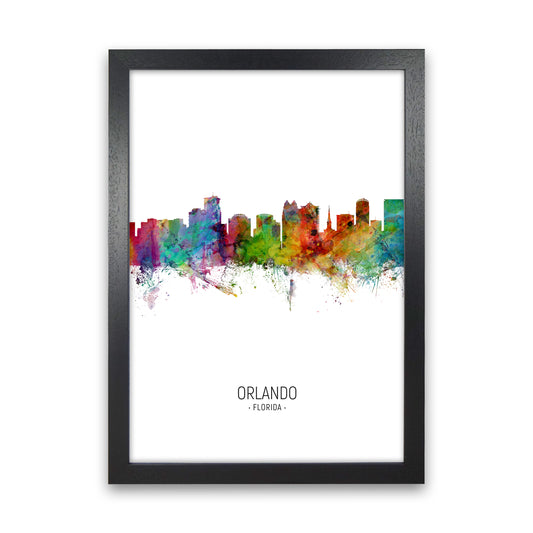 Orlando Florida Skyline Portrait Art Print by Michael Tompsett Black Grain