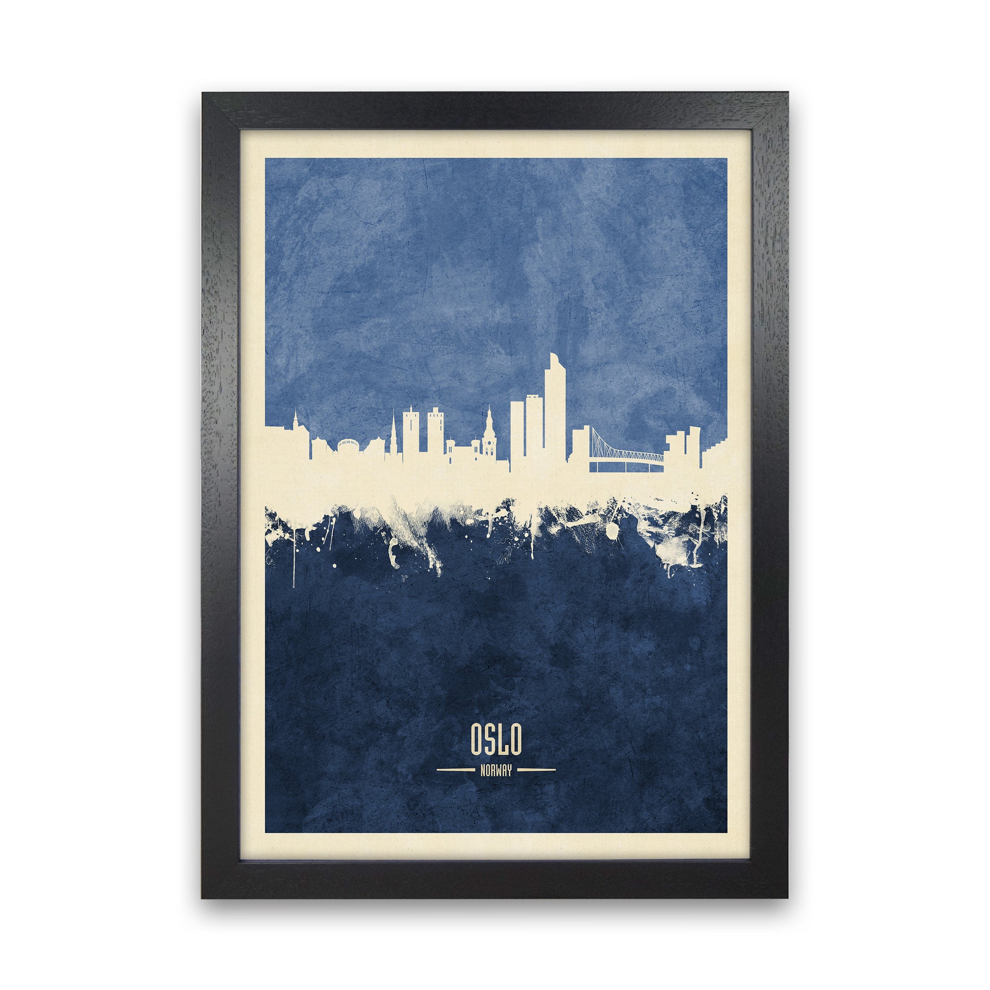 Oslo Norway Skyline Portrait Navy Art Print by Michael Tompsett Black Grain