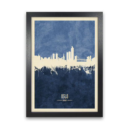 Oslo Norway Skyline Portrait Navy Art Print by Michael Tompsett Black Grain