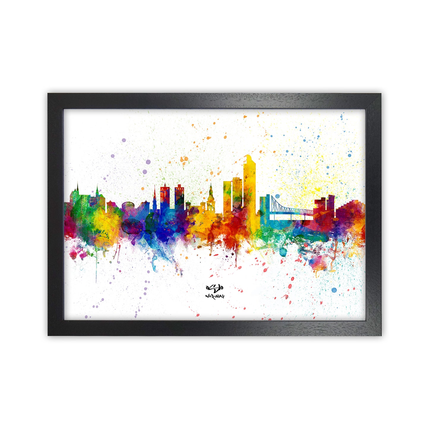Oslo Norway Skyline Splash Art Print by Michael Tompsett Black Grain