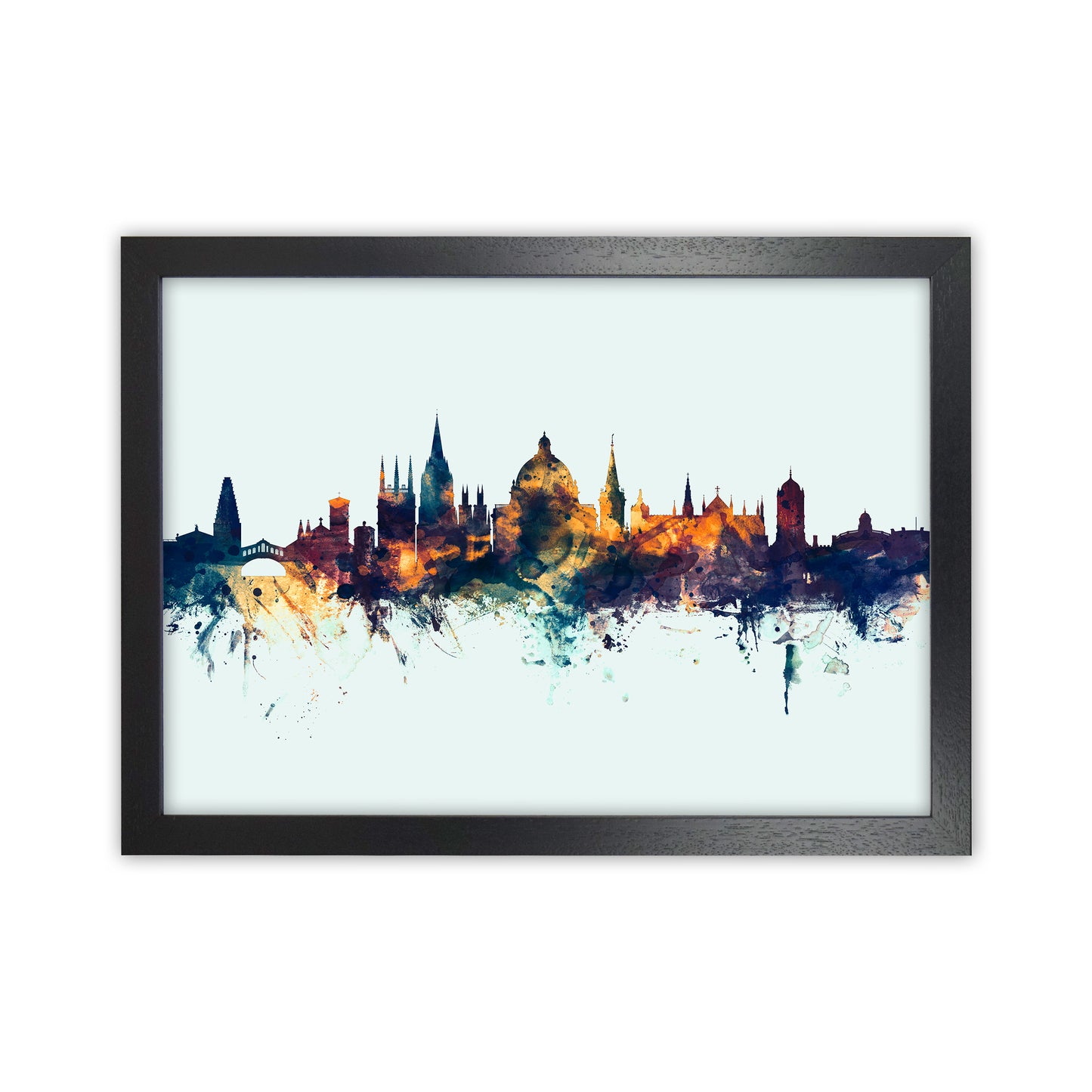 Oxford England Skyline Blue Orange Art Print by Michael Tompsett Black Grain
