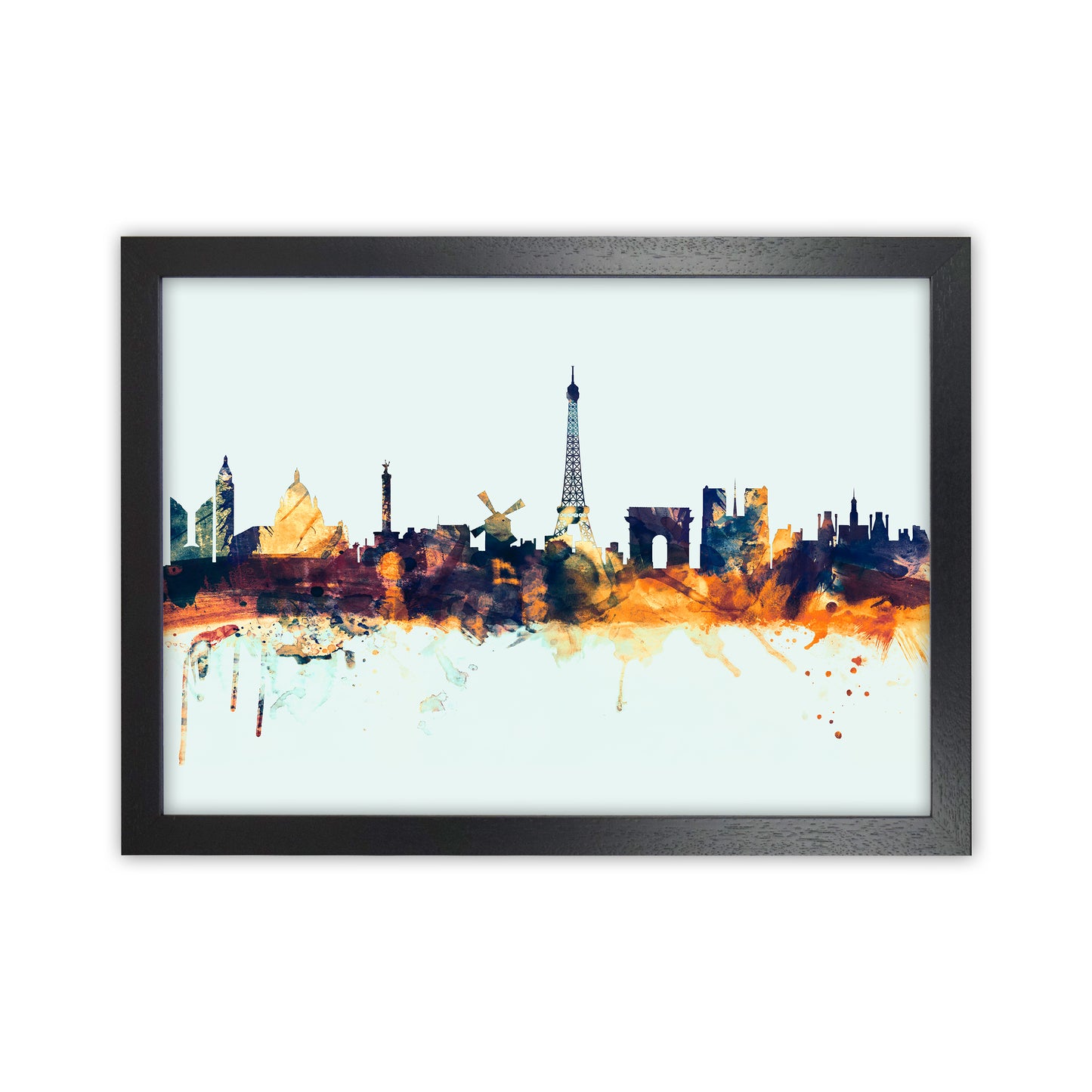 Paris France Skyline Blue Orange Art Print by Michael Tompsett Black Grain