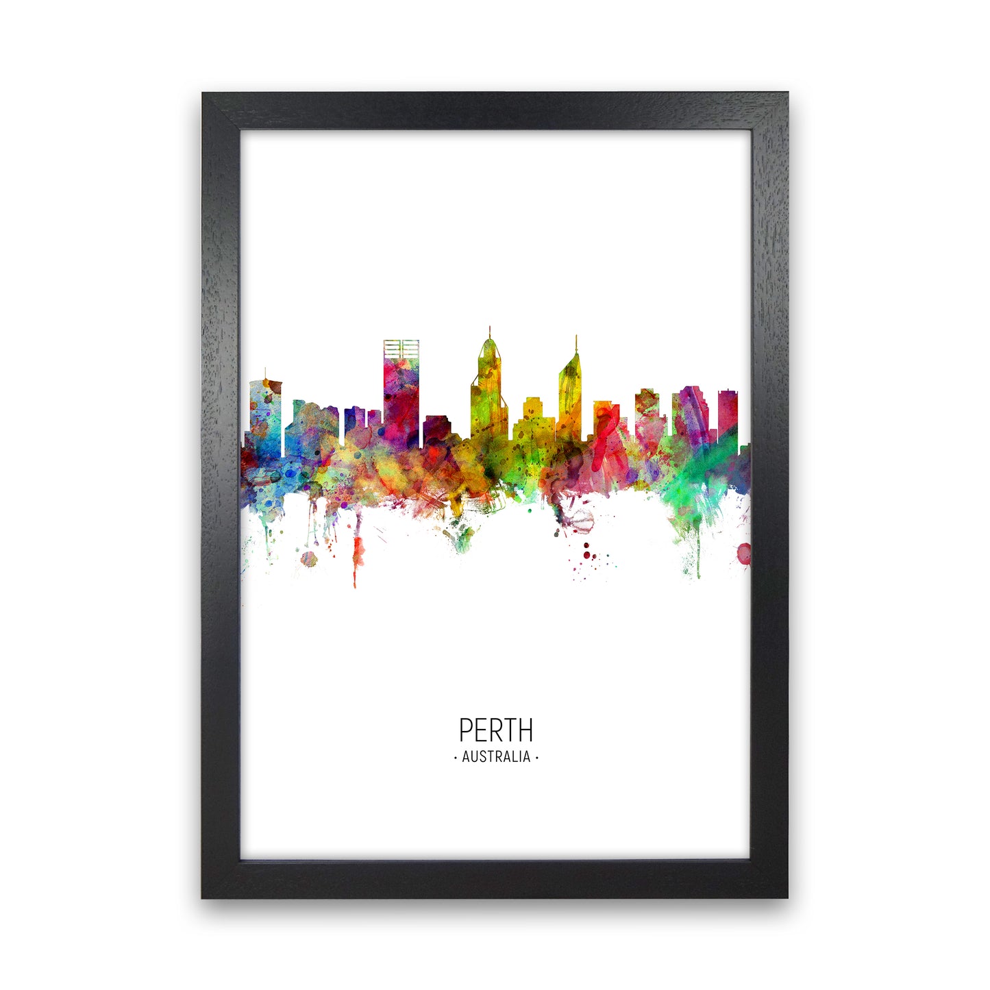 Perth Australia Skyline Portrait Art Print by Michael Tompsett Black Grain