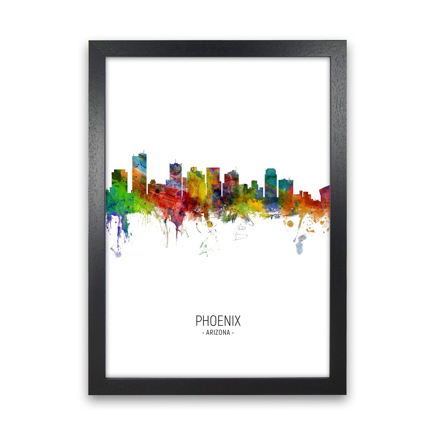 Phoenix Arizona Skyline Portrait Art Print by Michael Tompsett Black Grain
